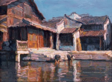 Rivière Village Pier Chinois Chen Yifei Peinture à l'huile
